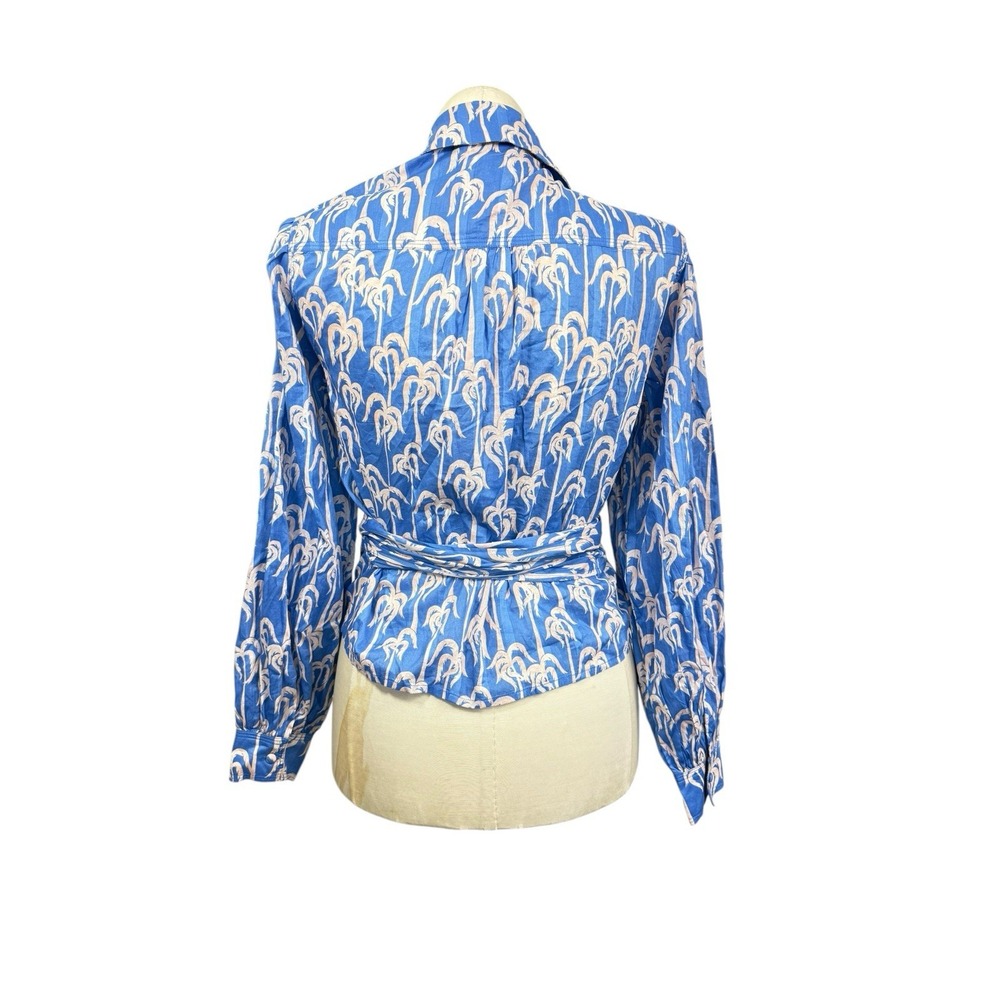 Women's M Scotch &‎ Soda Blue Tropical Print Wrap Blouse - Picture 4 of 10